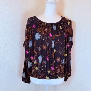 Free People Wildflower top black‎ tiered mesh sleeves bubble hem M